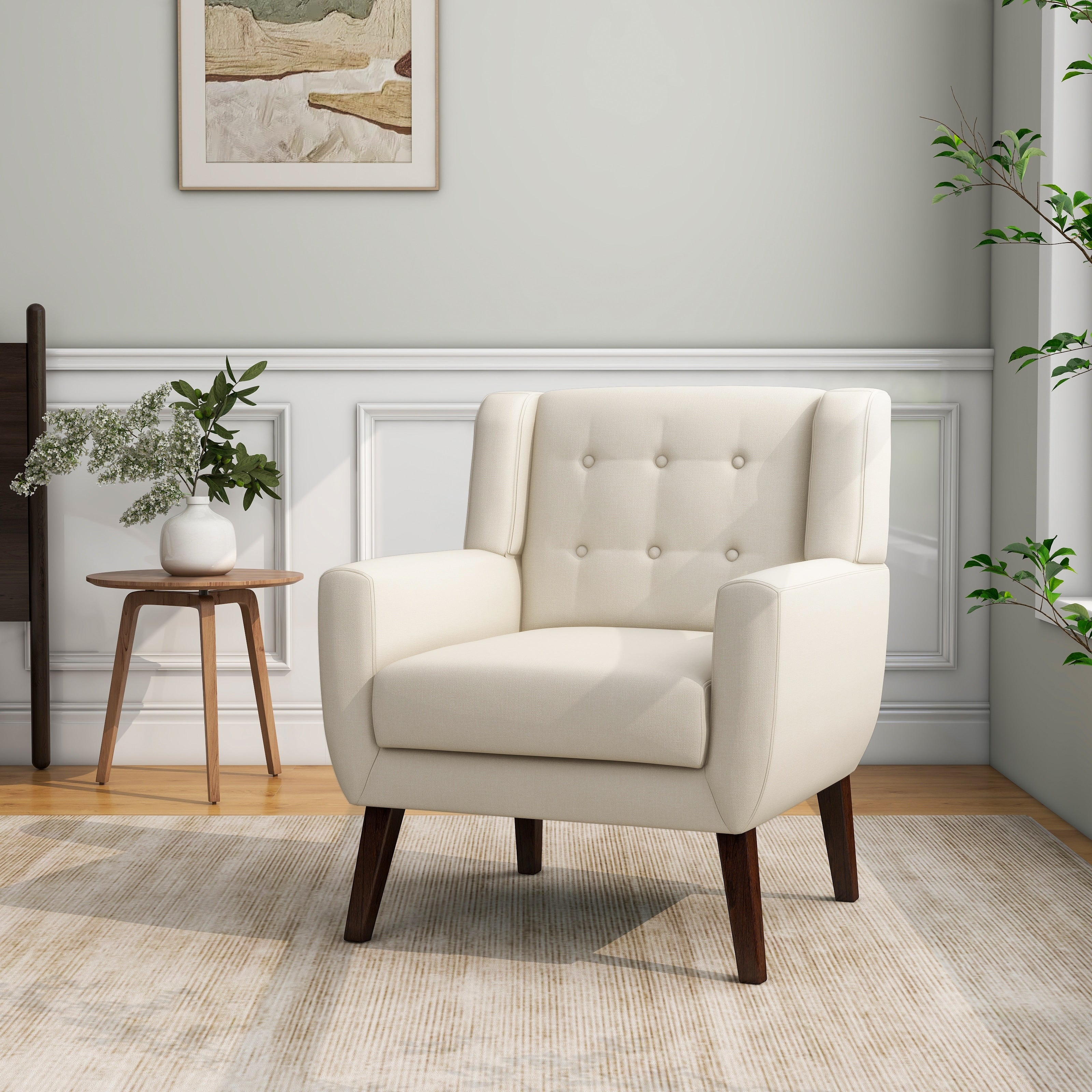 Modern Accent Chair Cotton Linen Upholstered Chair for Living Room