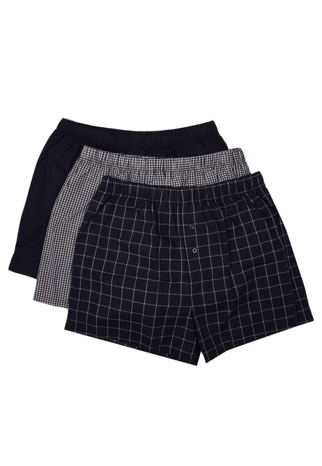 Mens 3pk Navy Check Woven Boxers