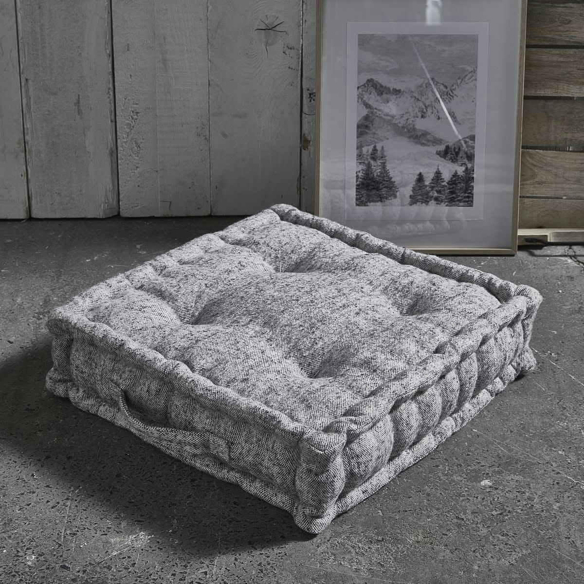 MOUNTAIN - Coussin de sol carré en coton gris clair 45x45x12