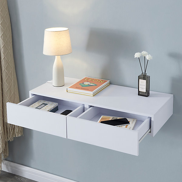 Etagère murale avec 2 tiroirs Karstula 80 x 35 x 12 cm blanc en.casa