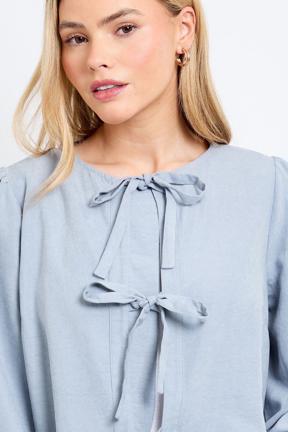 Dorothy Perkins Tie Front Blouson Sleeve Blouse