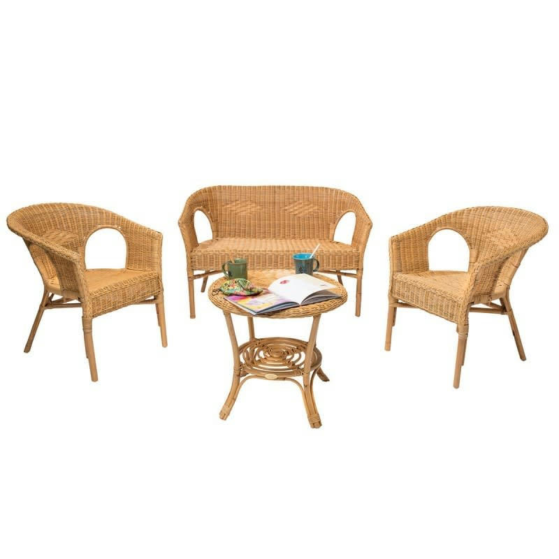 CHRIS - Ensemble 4 places de salon en rotin pour intérieur jaune