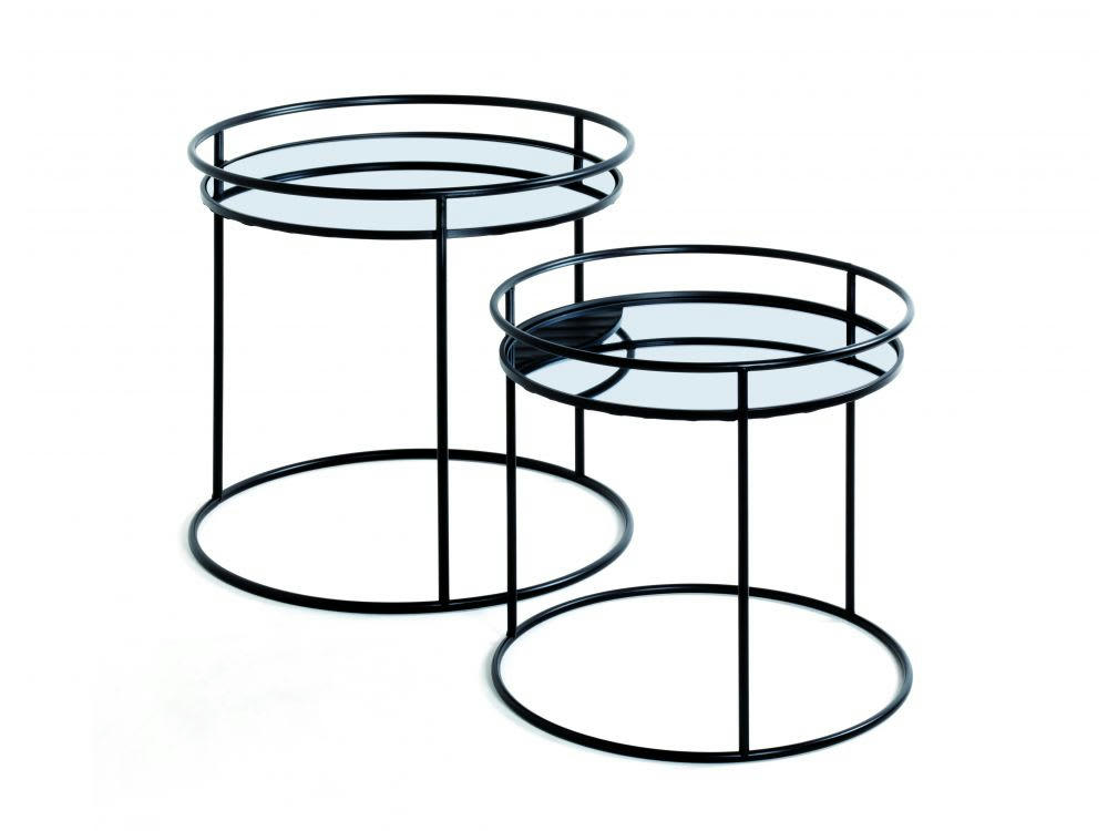 GRACE - Tables basses en métal et miroir lot de 2 - Noir
