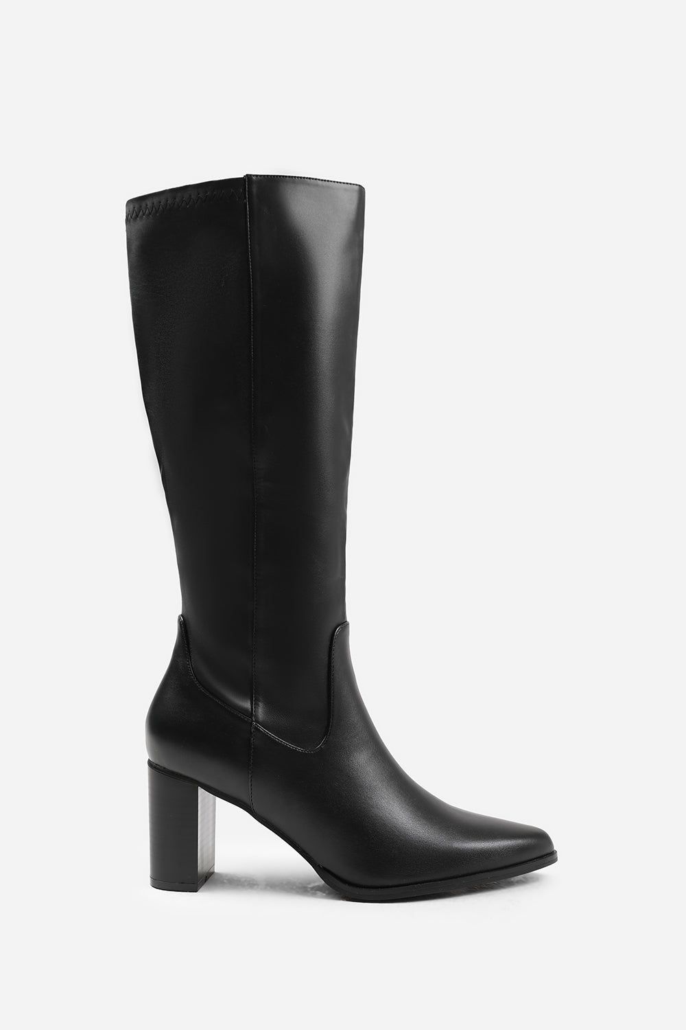 Where's That From Ainsley' Block Heel Knee High Boots with Stitch Detail