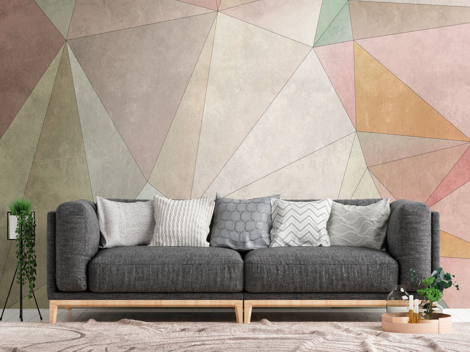 One Wall one Role fotobehang geometrische vormen meerkleurig, beige, roze, geel en groen - 371 x 280 cm - AS-382861