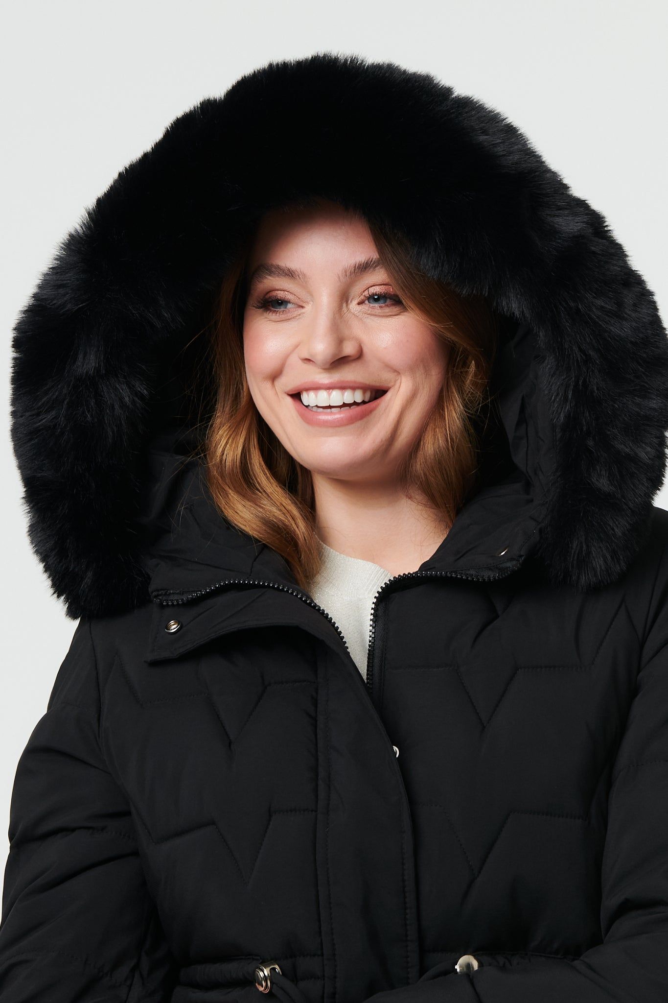 Izabel London Faux Fur Hooded Tie Waist Puffer Jacket