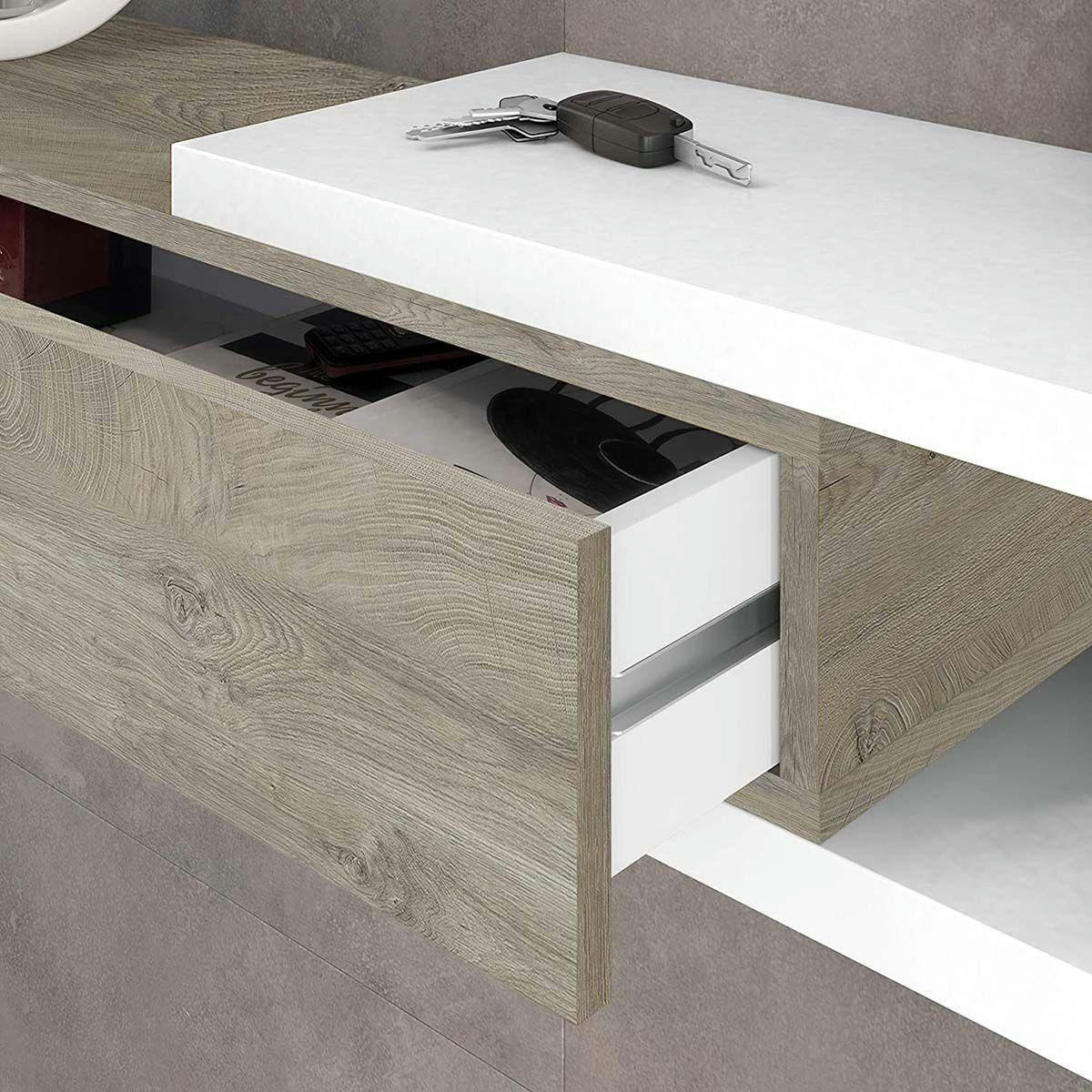 MCALLEN - Meuble d'entrée avec miroir effet bois blanc et chêne