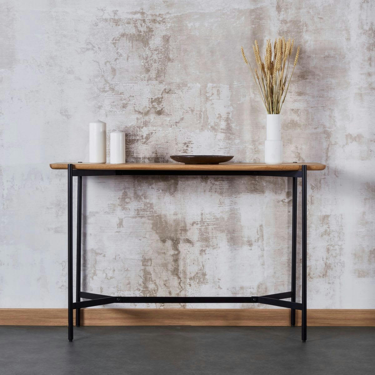 EASY - Console en chêne naturel vernis et métal noir