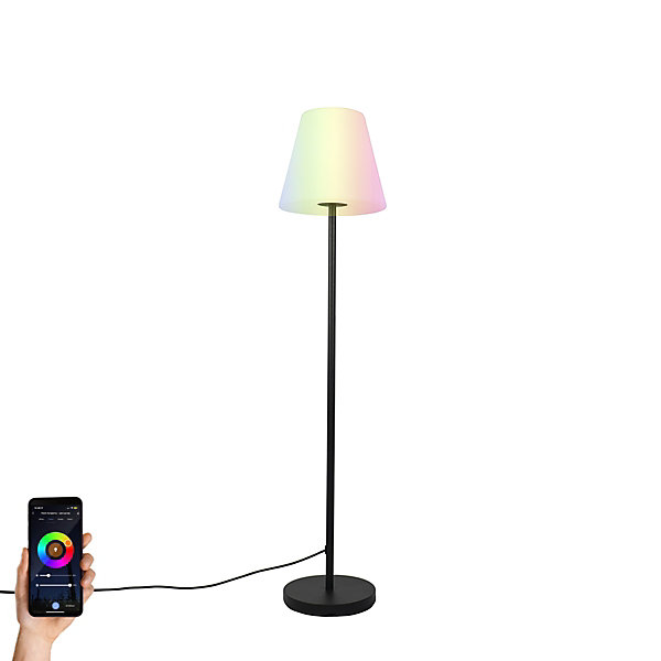 Lampadaire intelligent noir avec abat-jour blanc 35 cm IP65 avec WiFi A60 - Virginia