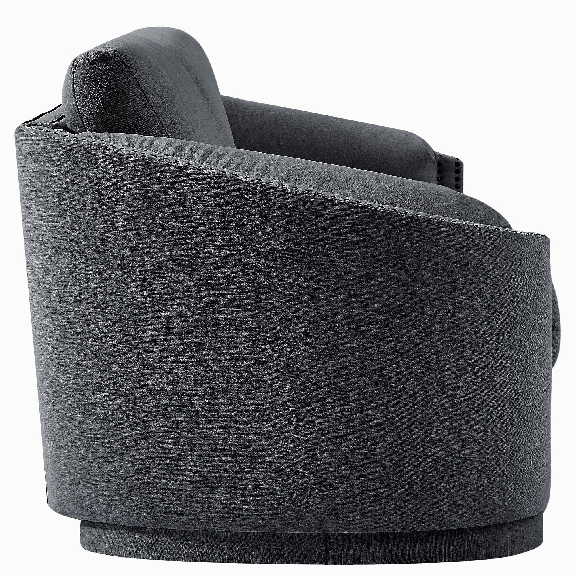 Sofa with Semilunar Arm, Rivet Detailing, and Solid Frame