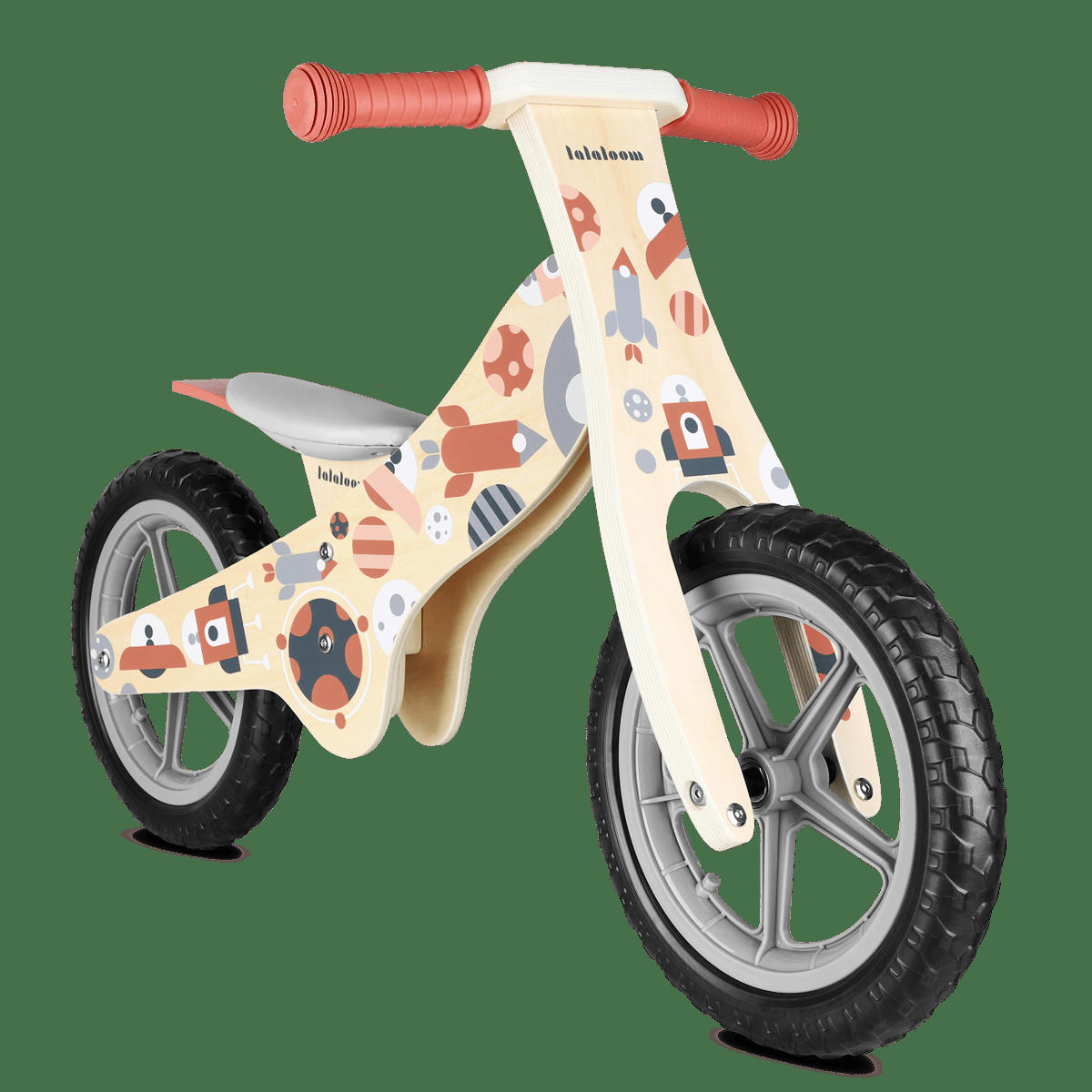 - Vélo sans pédales pour enfants en bois naturel rouge et gris