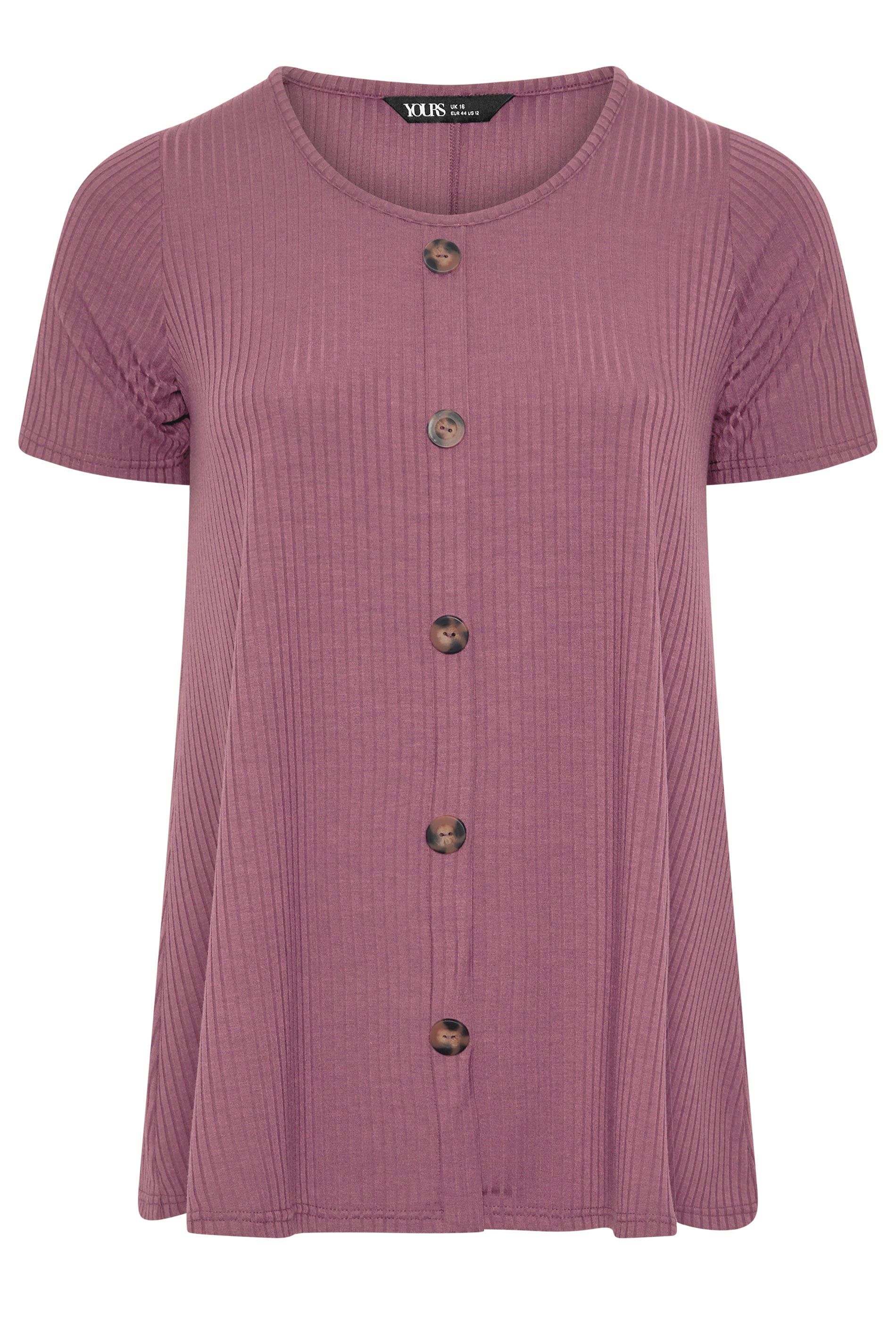 Yours Button Front Ribbed Swing Top