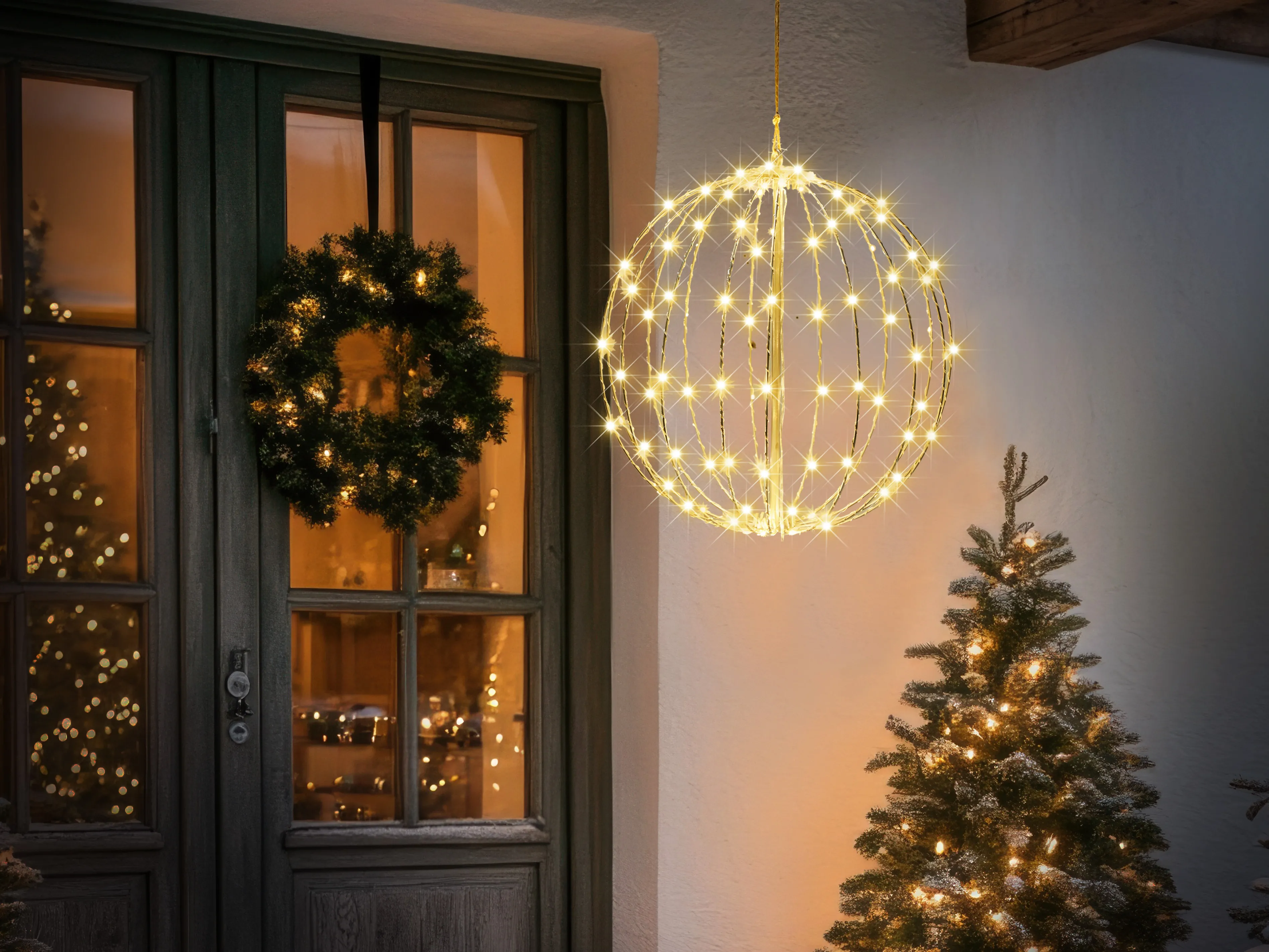 Outdoor Hanging Decoration LED HOSFOS Bauble 42 cm Silver