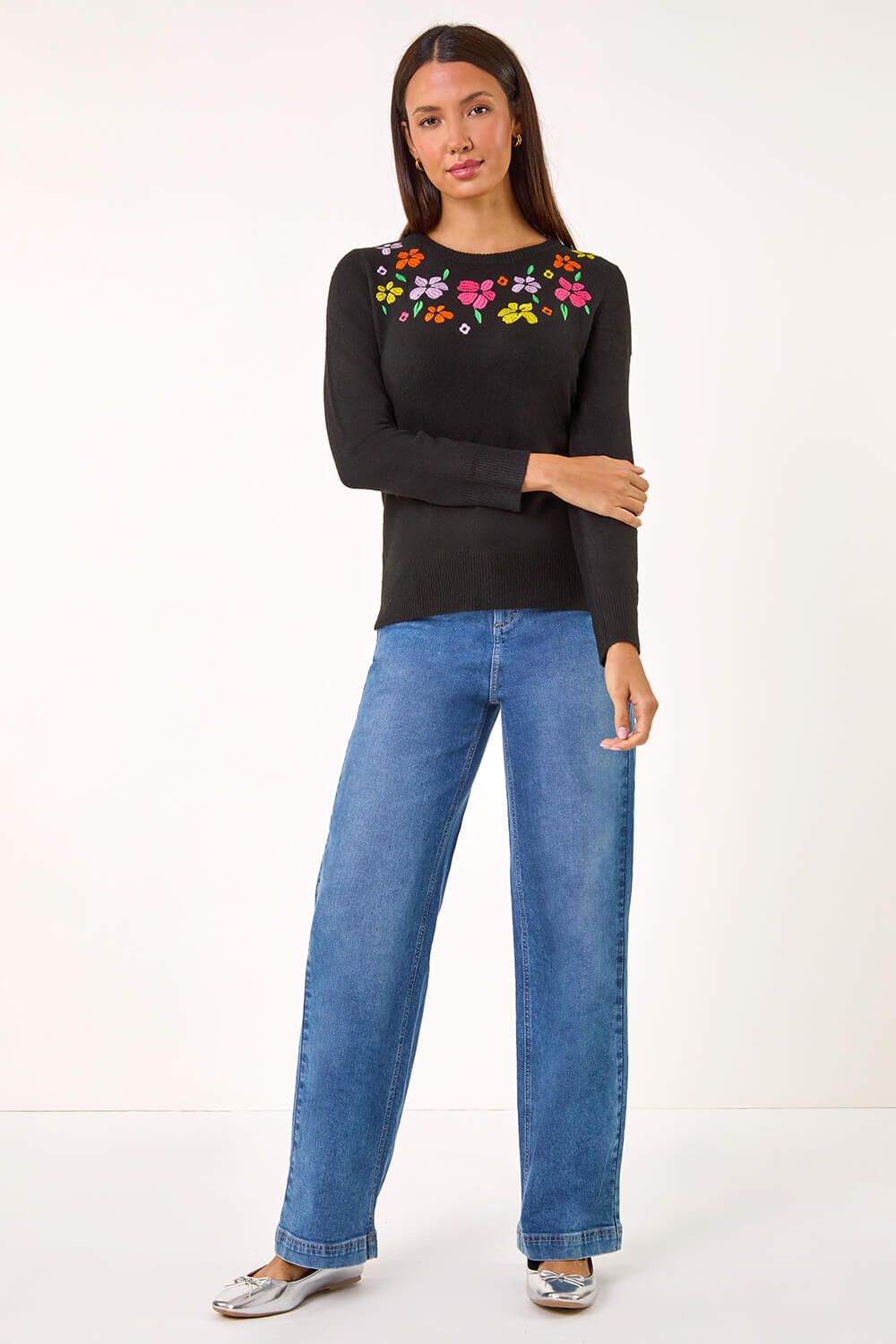 Roman Floral Embroidered Crew Neck Sweater