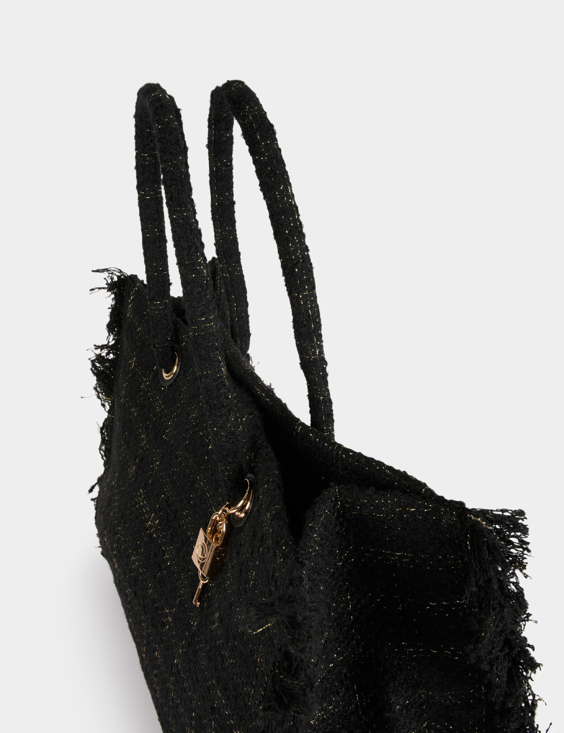 Tweed Shopper Bag Fringes Black Women