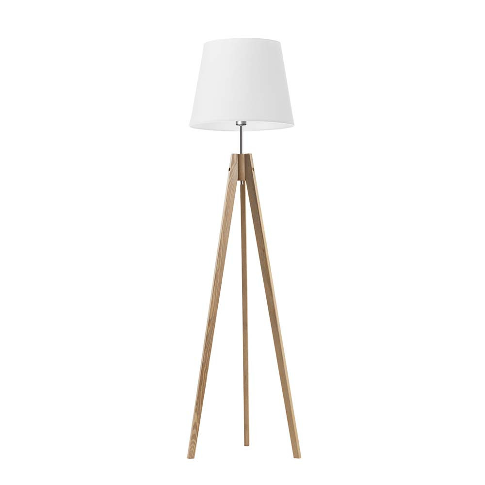 Lampa stojąca ARUBA drewniany trójnóg do salonu Dąb/ Biały