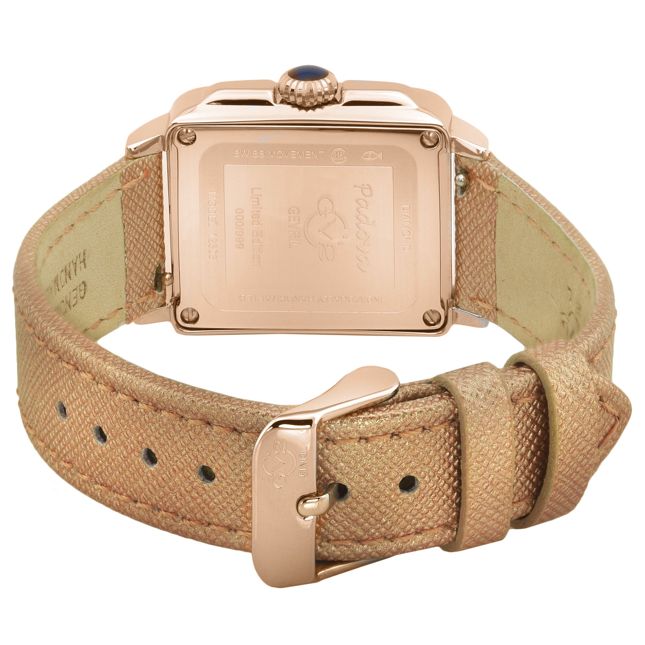 GV2 Padova Blue Dial Rose Gold 12300 Swiss Quartz Watch