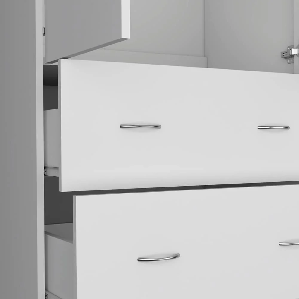 19 Modern Double-door Armoire with Hanging Rod and Two Storage Drawers for Bedroom