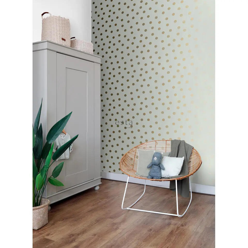 ESTAhome behang stippen gebroken wit en goud - 53 cm x 10.05 m