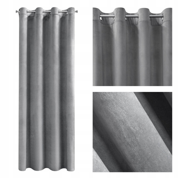 Zasłona Welurowa Velvet Przelotki 140 x 250 Szara do Salonu Sypialni miekka