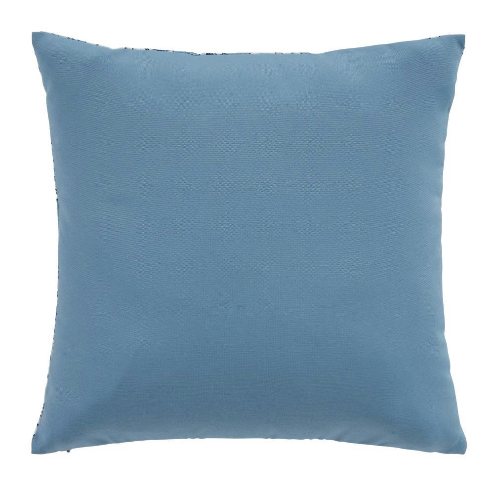 SANARY - Coussin motif végétal bleu et écru 45x45