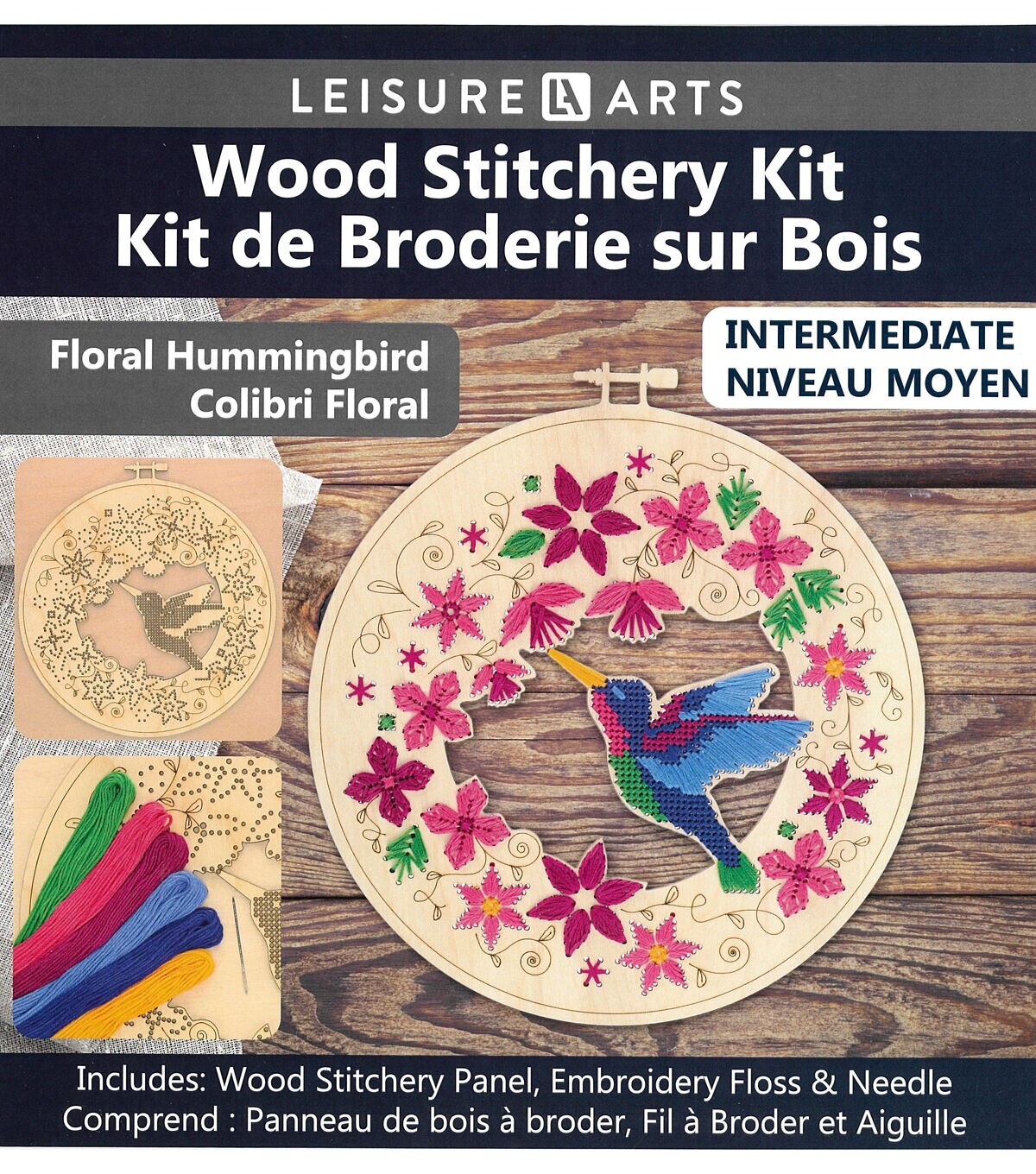 Leisure Arts 9 Hoop Floral Hummingbird Wood Stitching Kit