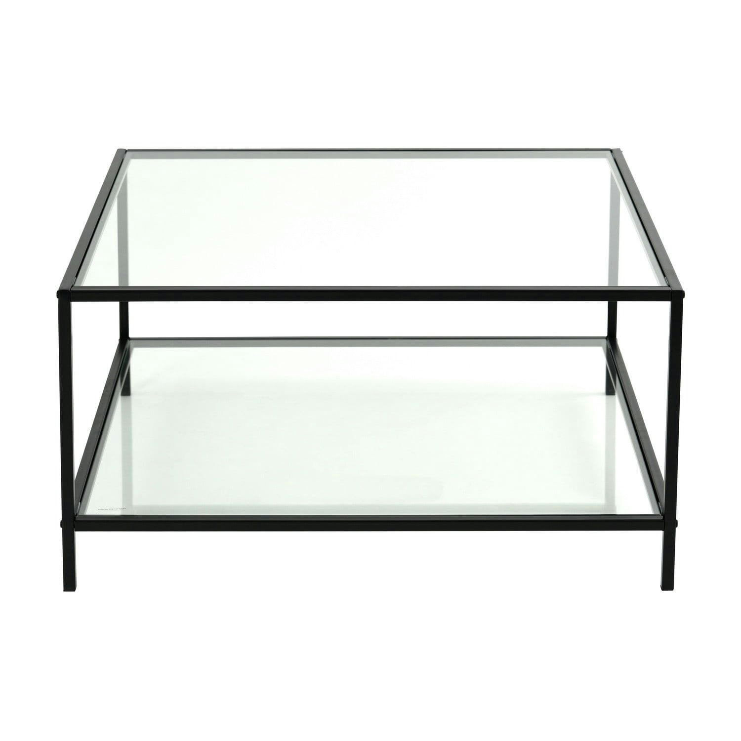 - Table Basse Industrielle Verre Trempé Cadre Acier 80*80*42cm
