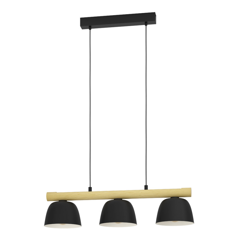 Suspension Sherburn noire et bois E27 3 x 40 W EGLO