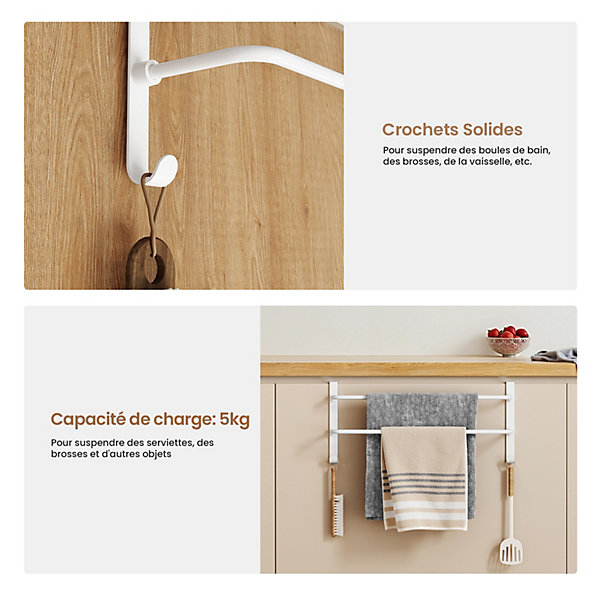 EMKE Porte-Serviettes Double Barre 410x180x124mm Blanc Mat, Acier Inoxydable SUS201, avec Crochets