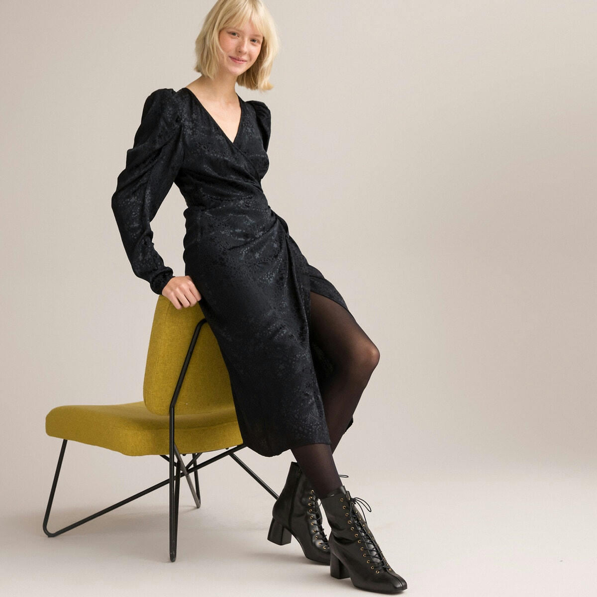 Robe cache-cœur jacquard, longueur midi