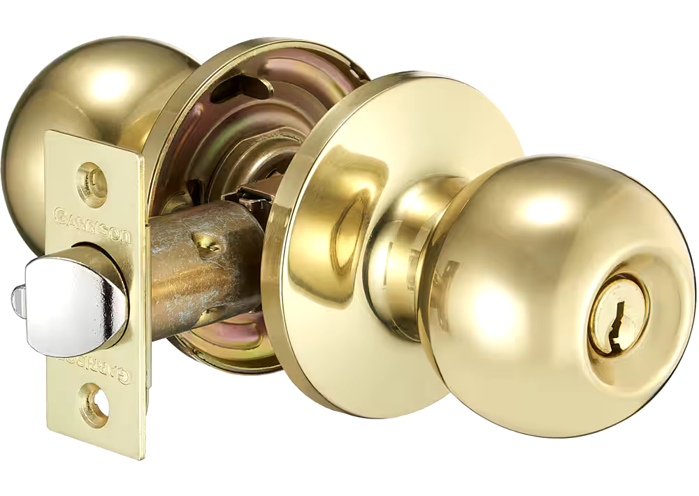 Garrison Privacy Ball Door Knob Lock Set, Polished Brass