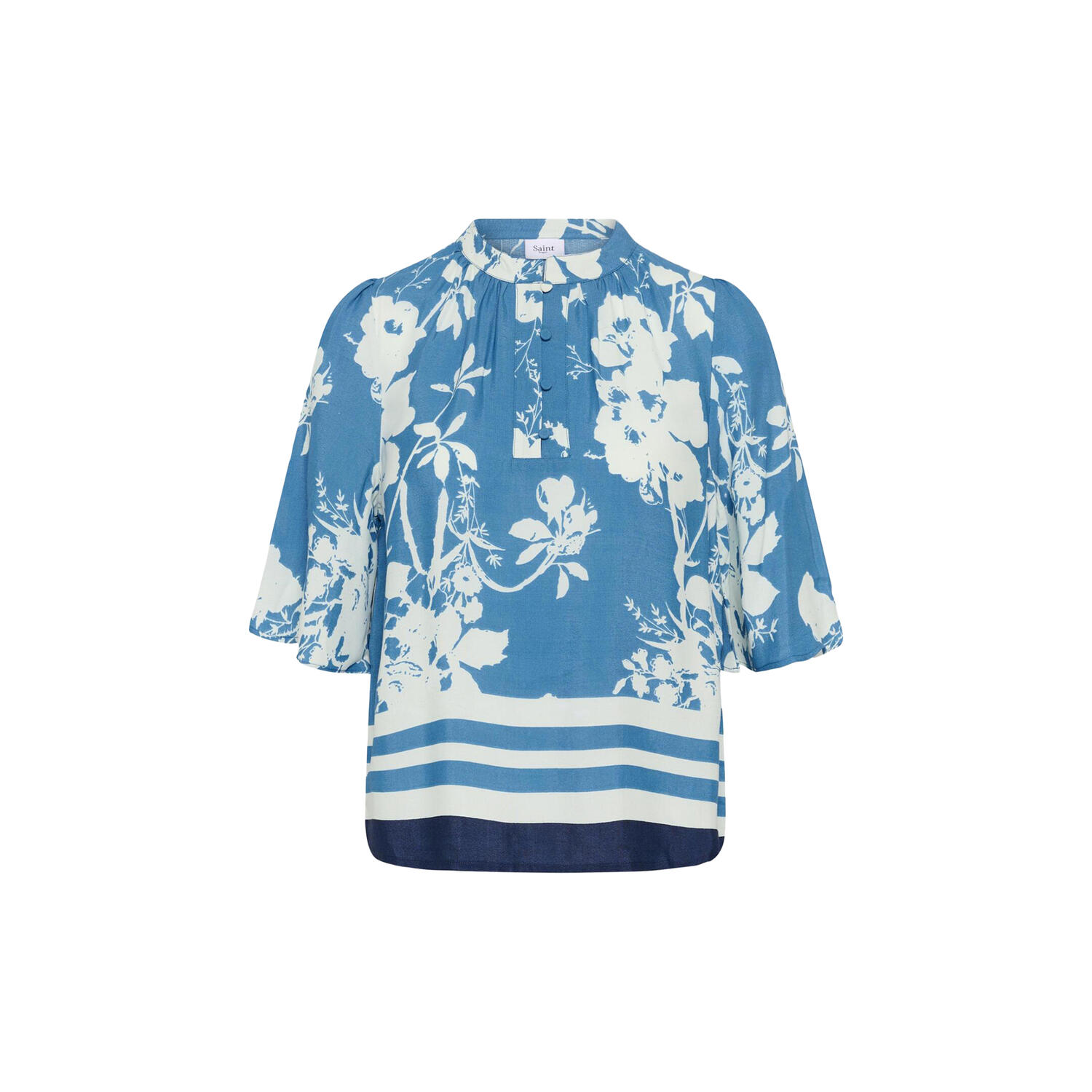 RashedaSZ Blouse, vallarta blue flower bouquet