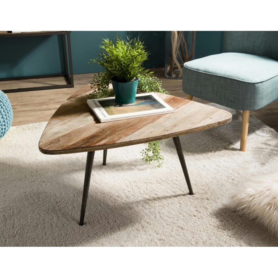 ALIDA - Table basse ovoide en teck recyclé et métal L75