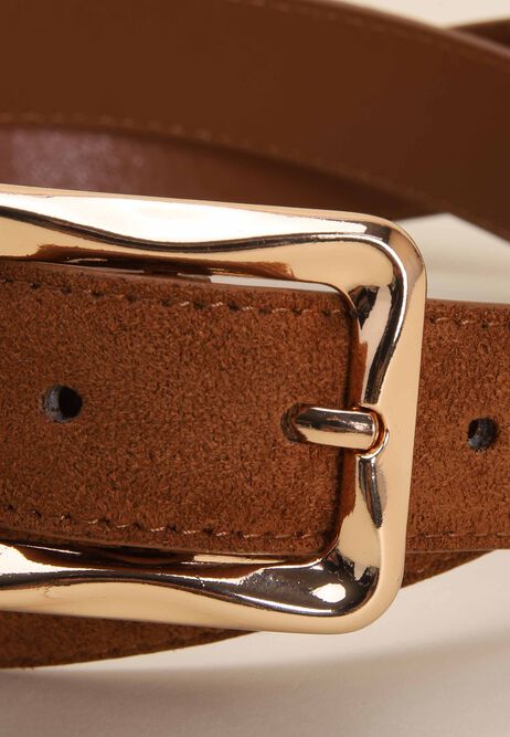 Womens Brown Faux Suede Square Buckle Belt