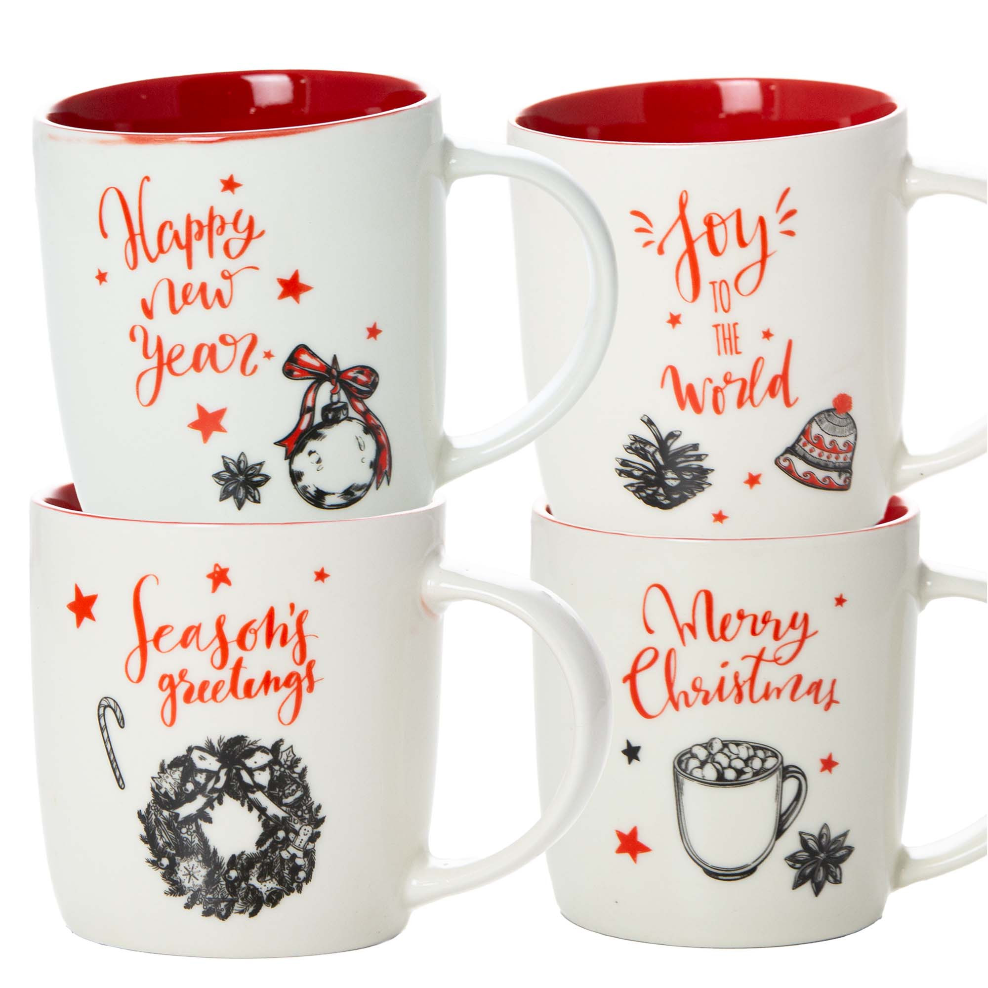 Kubek Świąteczny 370 Ml Boże Narodzenie Zestaw Ceramiczny X4