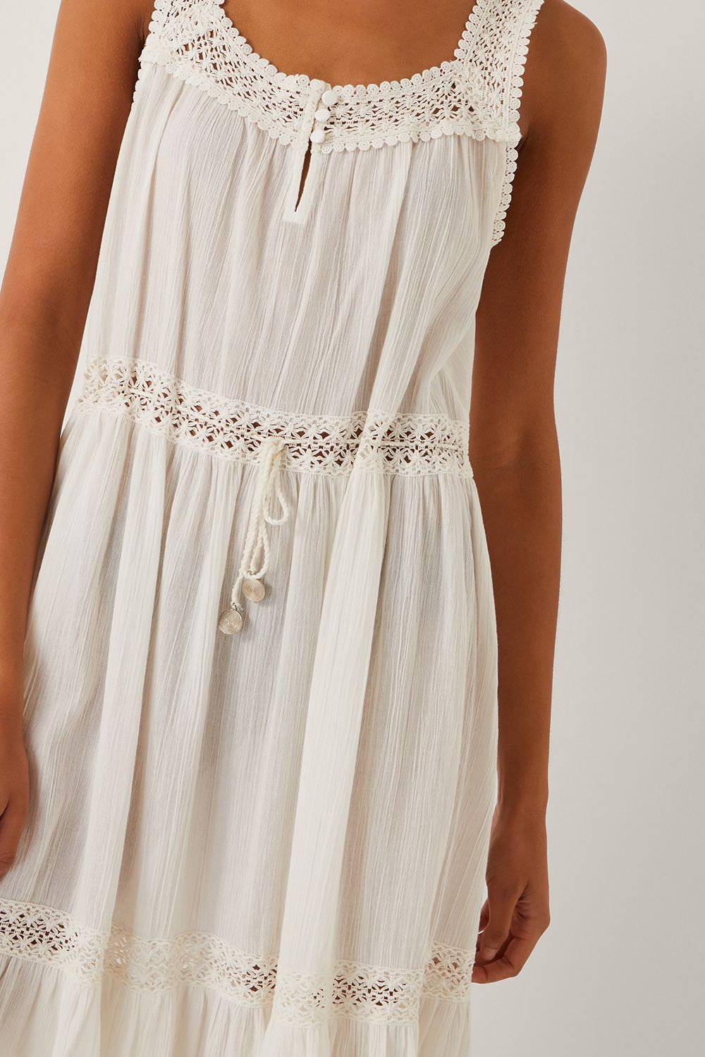 Monsoon Maddi Sleeveless Embroidered Midi Dress Cream