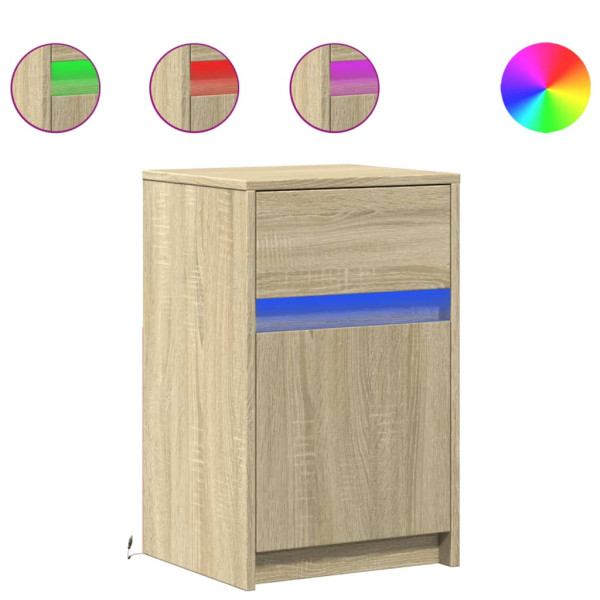 Szafka Nocna Stolik Komoda Brązowa z Szufladą z LED Do Sypialni 38x34x61 cm