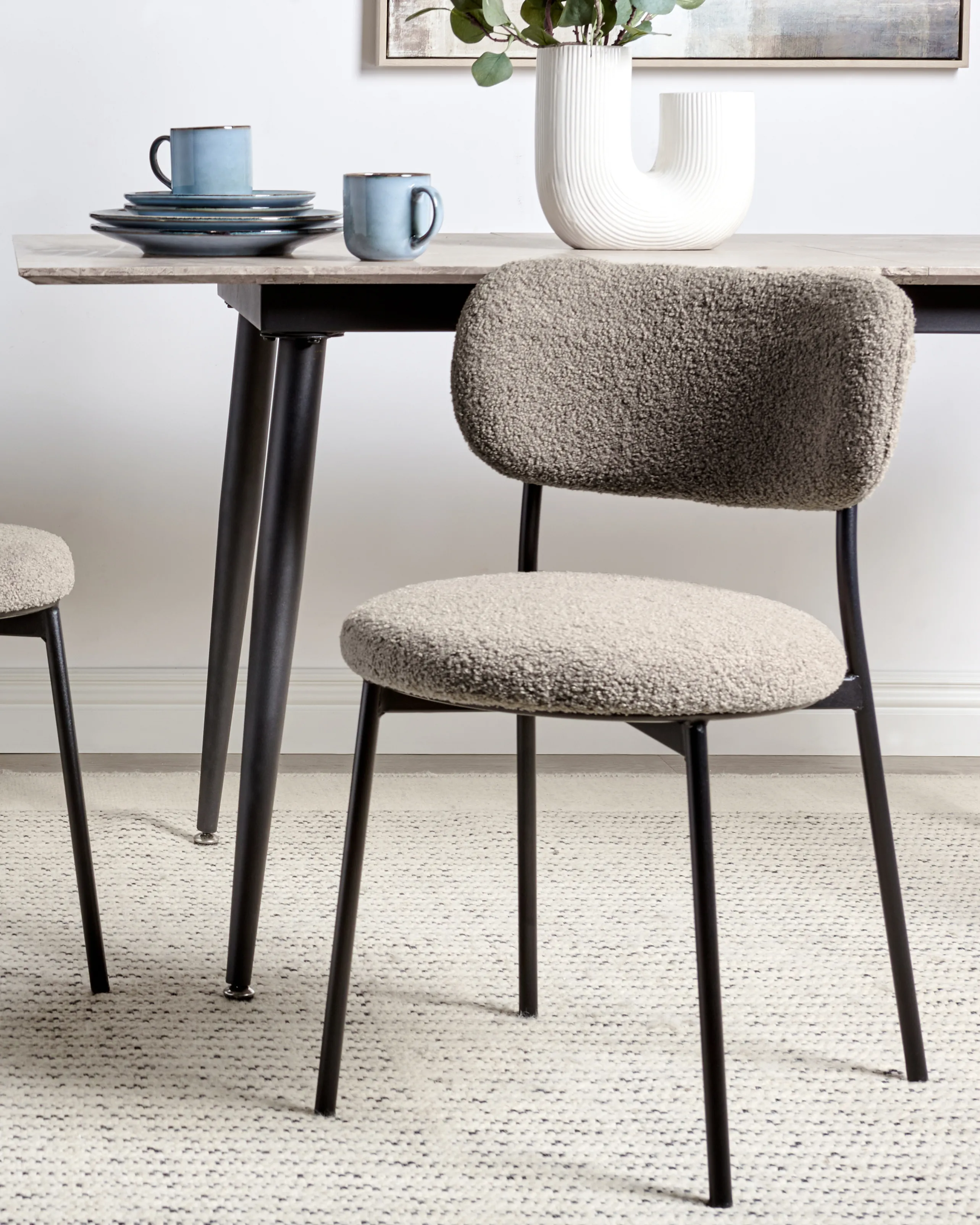 Set of 2 Dining Chairs CASEY Boucle Taupe