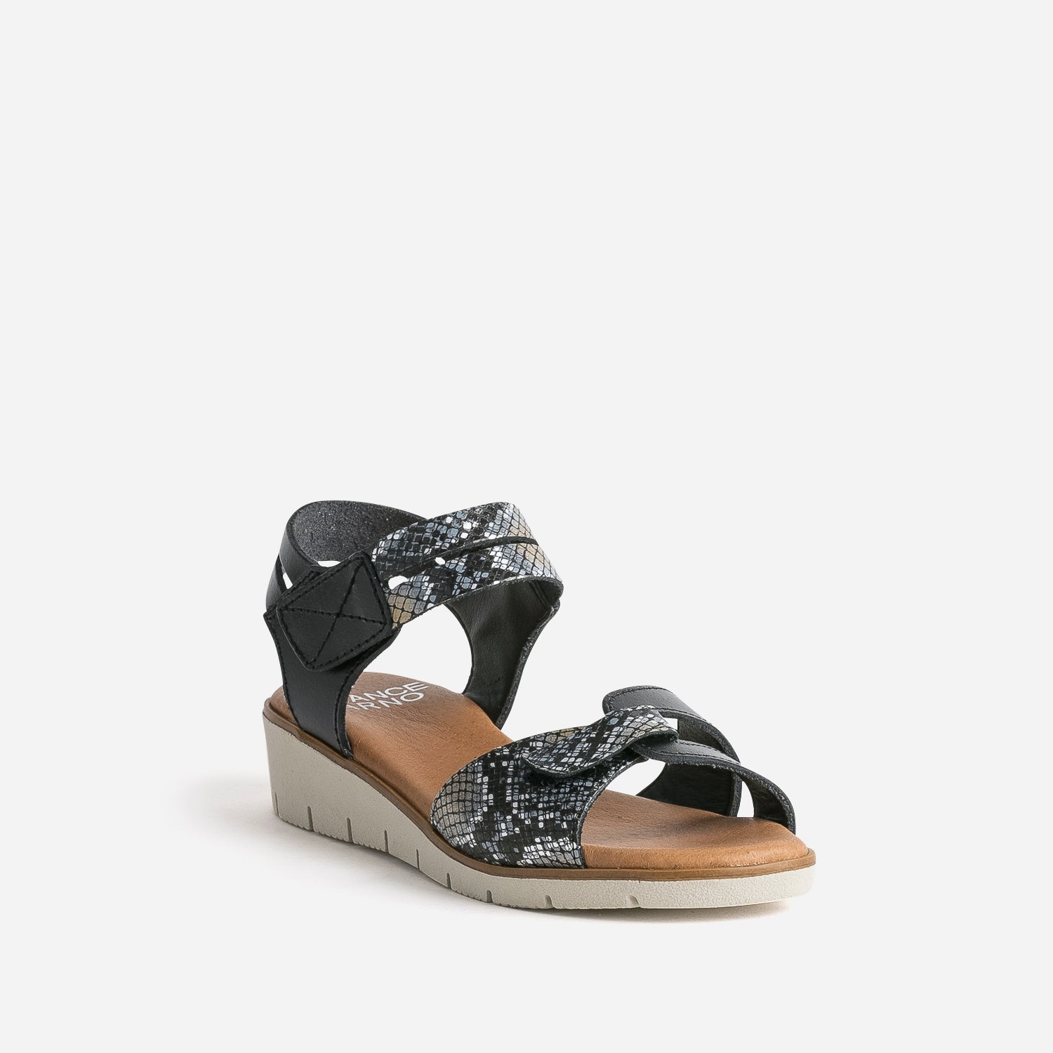 Sandale FRANCE ARNO noire cuir effet python