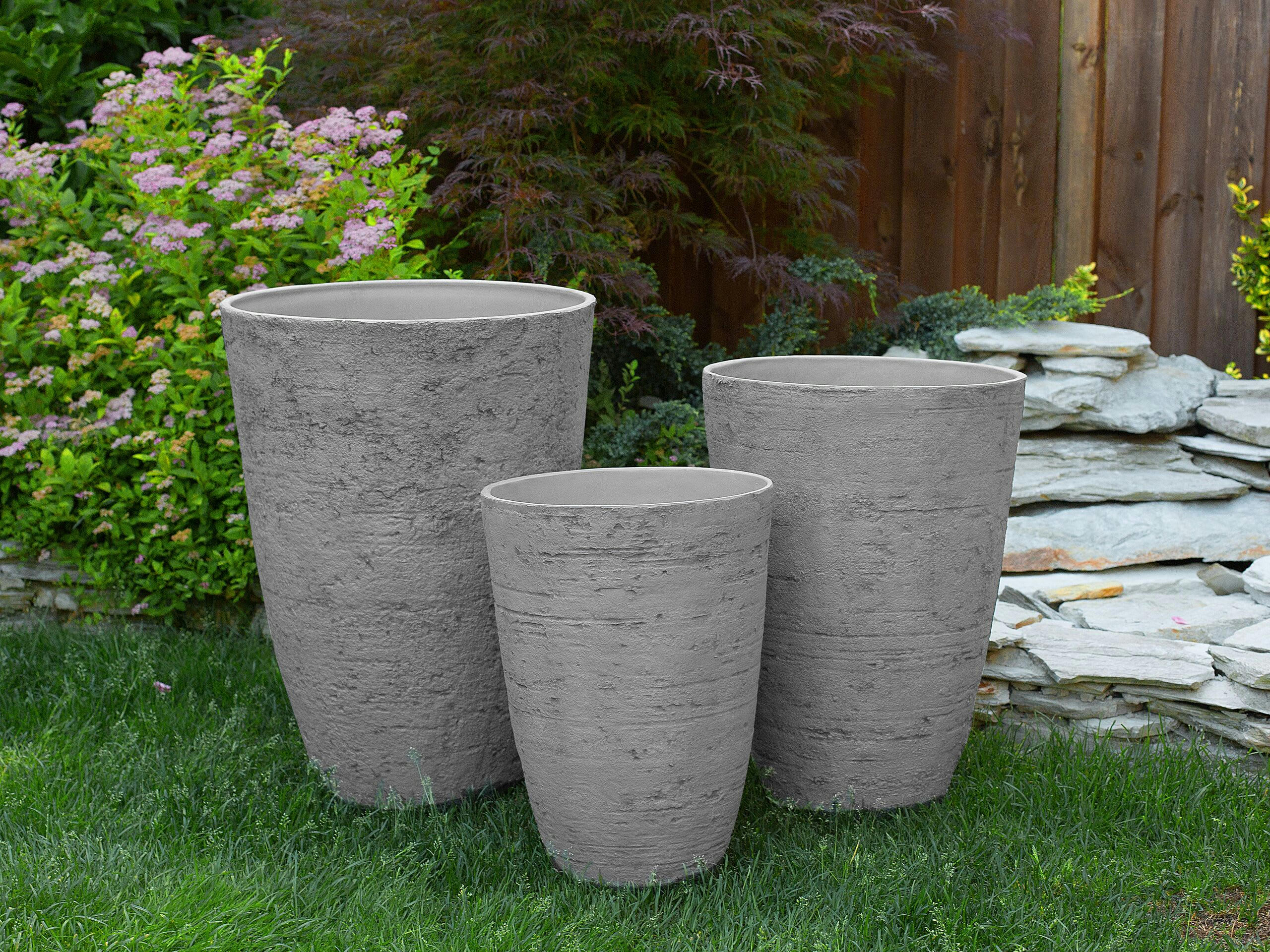 CAMIA - Cache-pot d'extérieur en pierre gris H60