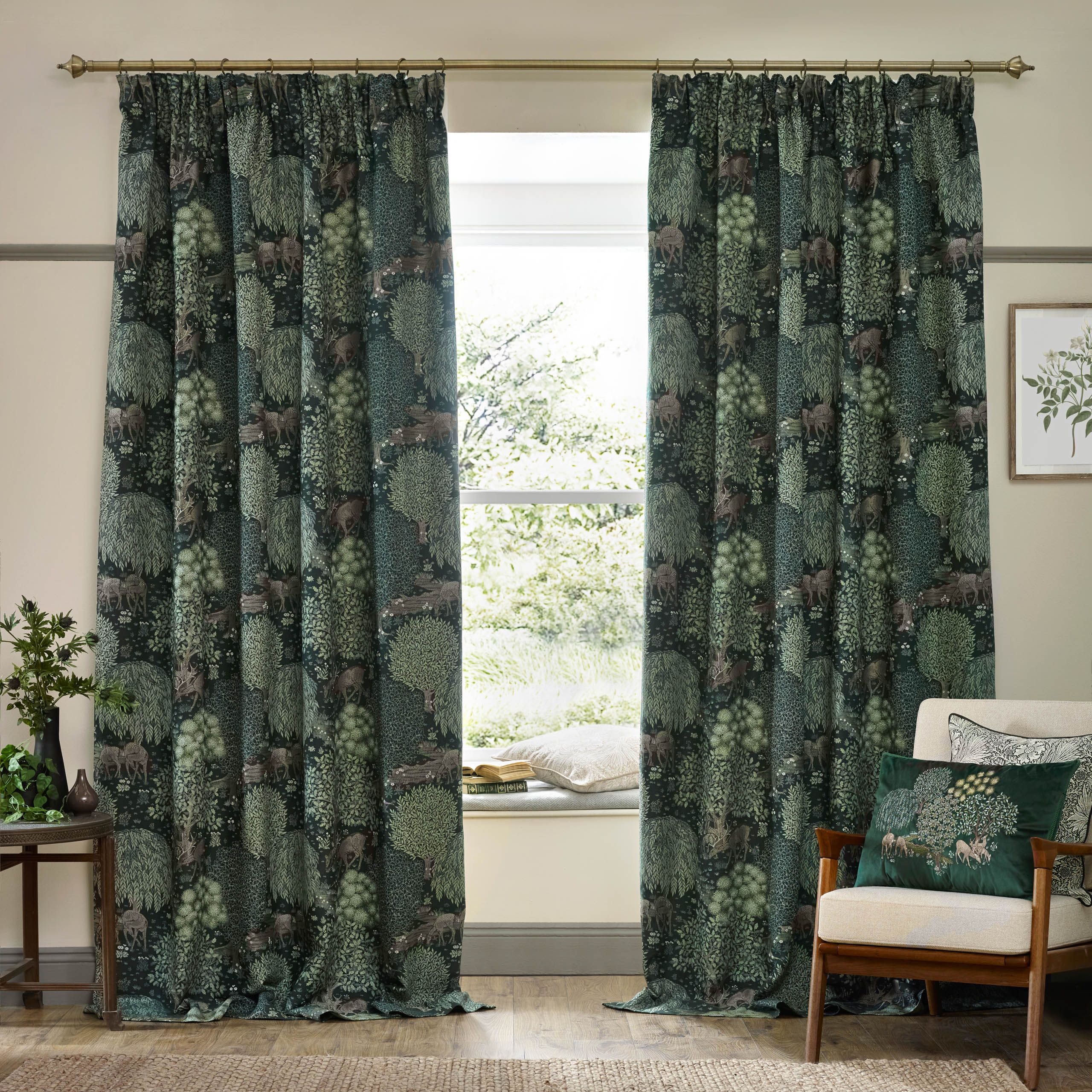 Morris & Co Brook Woodland Jacquard Room Darkening Pencil Pleat Curtains