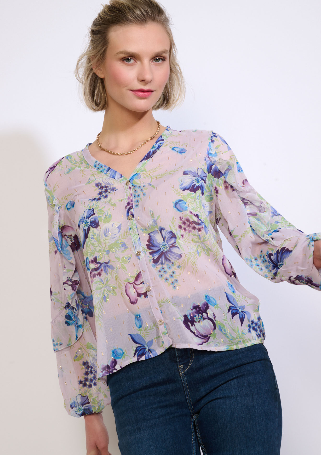 Transparant bloemenhemd met lurex