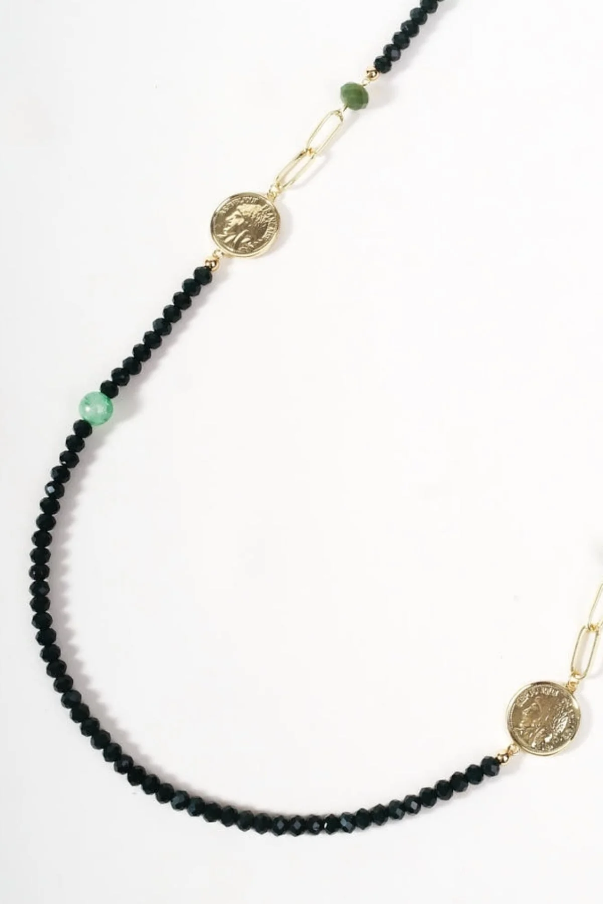 Gold Disc & Green Beaded Necklace