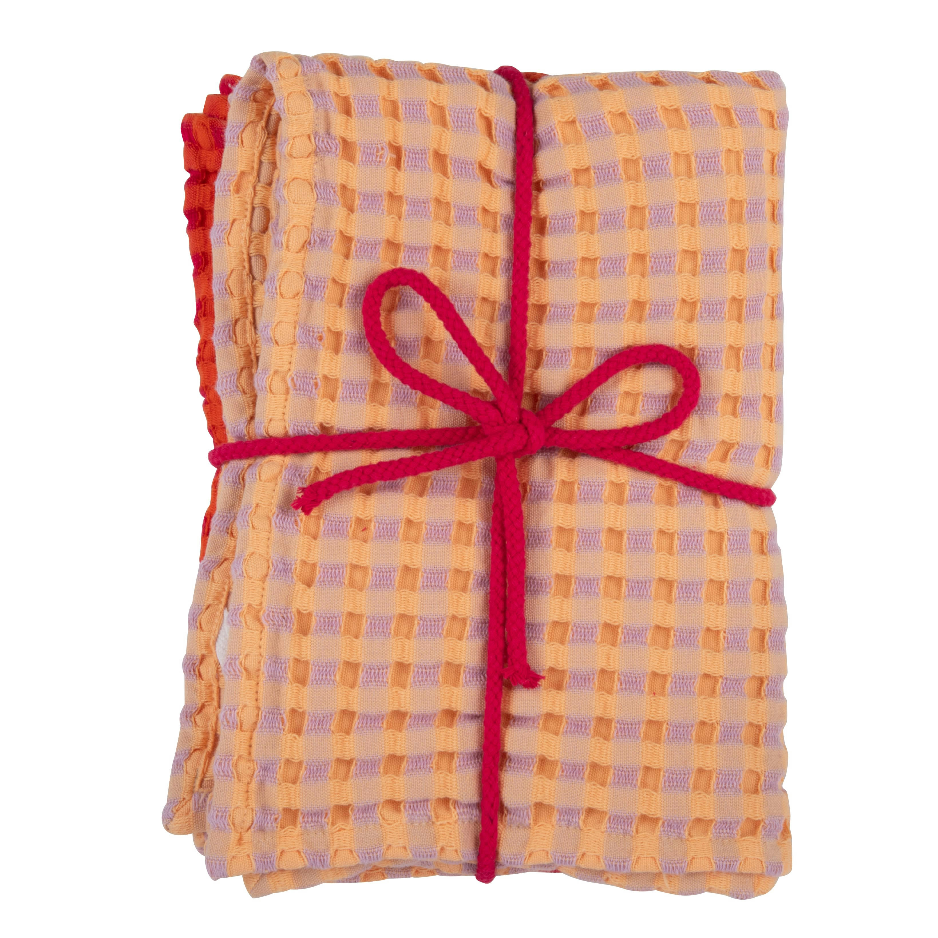 AYADORA - Torchons en coton biologique effet gaufré multicolore 50x70 (x2)