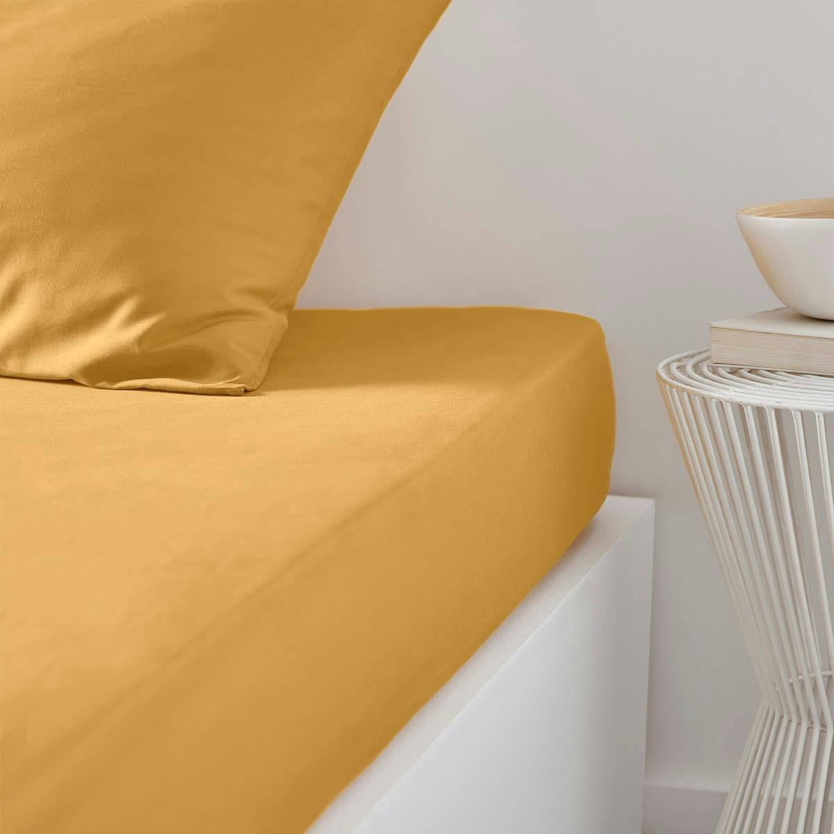 ESSENTIAL - Drap housse en Coton Jaune 140x200 cm