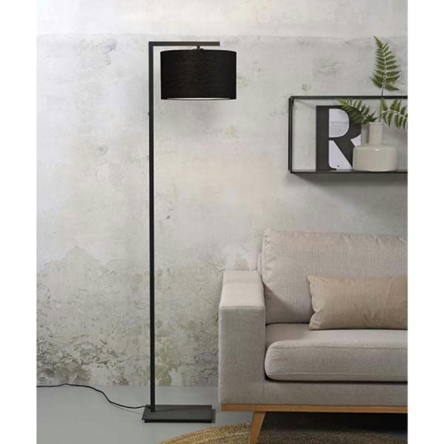 BOSTON - Lampadaire noir et abat-jour noir H160cm