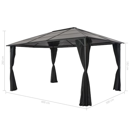 NNEVL Gazebo with Curtain Aluminium 4x3x2.6 m Black