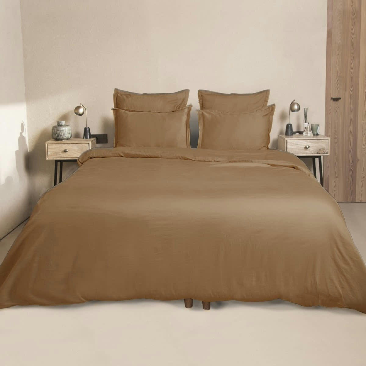 JULIA - Drap housse satin de coton  160x200x30 caramel