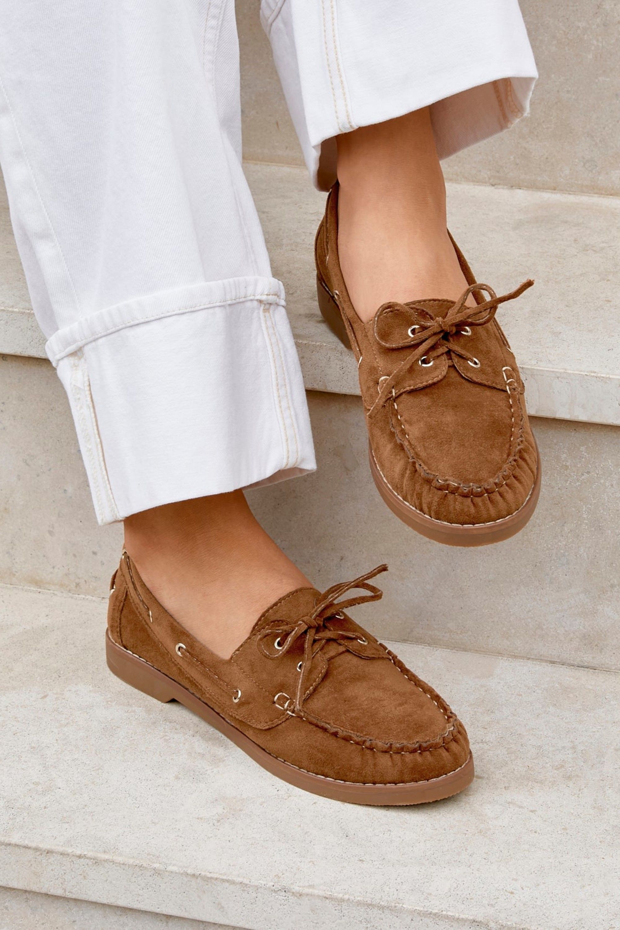 Linzi Frame Tan Faux Suede Boat Shoes