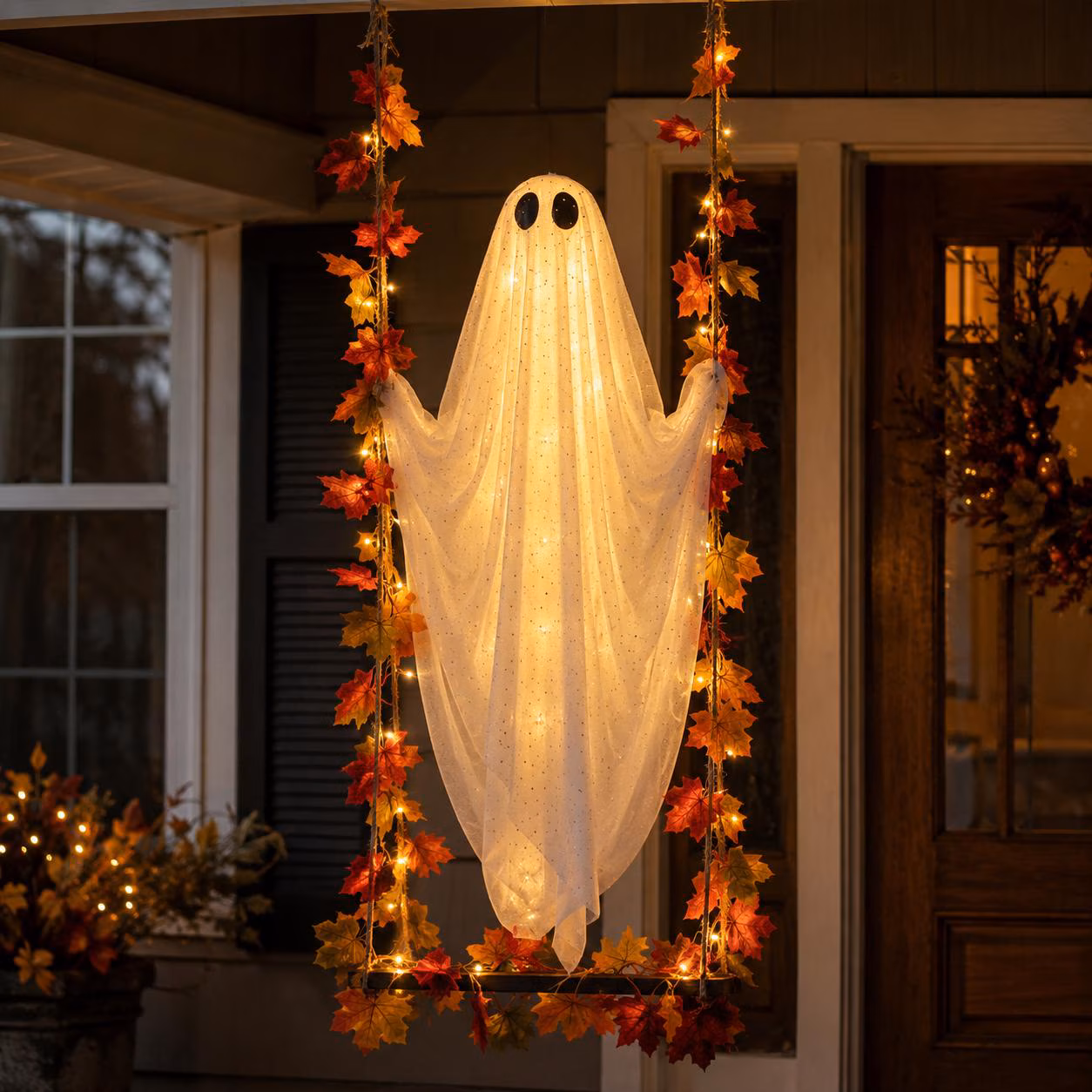 Halloween Ghost Swing Decor, Lighted Hanging Porch Decoration for Halloween Lovers, 3 Sizes
